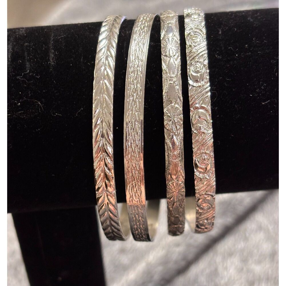 VTG Beau Sterling Silver Bangle Bracelets Set of 4 Engraved Ornate 7.5" 40g